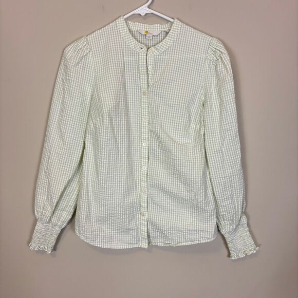 Boden White with Light Green Gingham Print Button Down Shirt US 2 - Picture 1 of 6